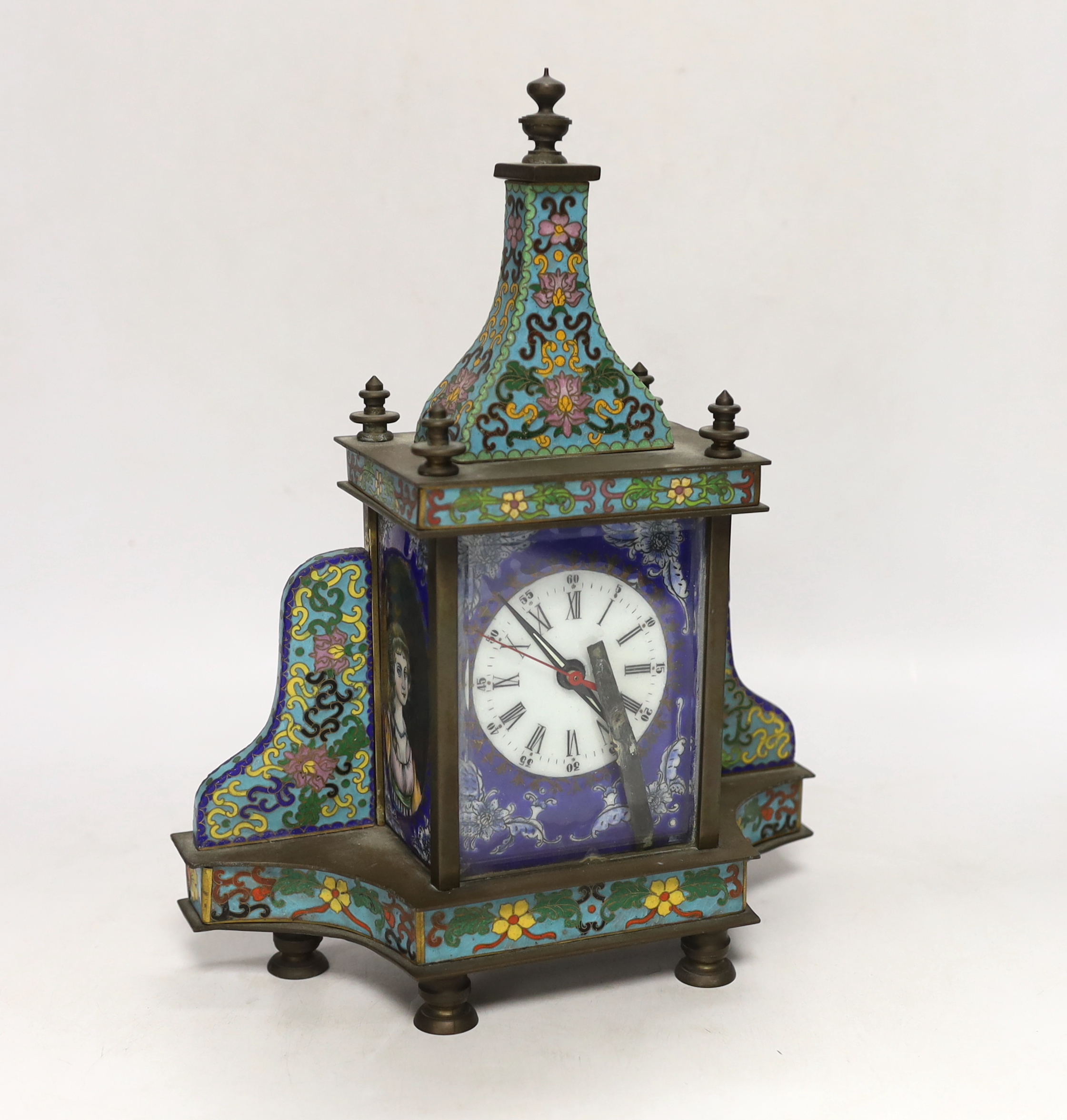 A 20th century cloisonné enamel clock, 28cm high